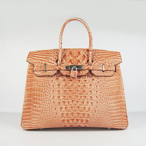 High Quality Fake Hermes Birkin 35CM Crocodile Head Veins Leather Bag Orange 6089